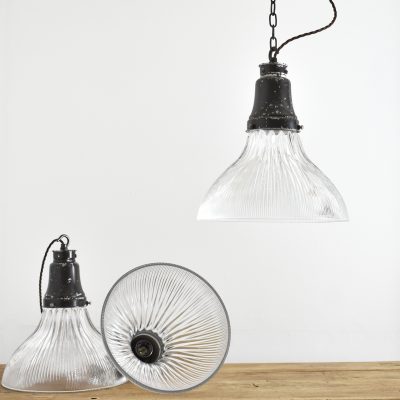 Antique Reclaimed Holophane Glass Pendant Light – K