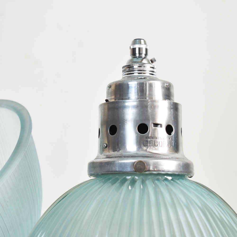 Antique Holophane Pendant Light - Blue Tint