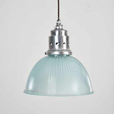 Antique Holophane Pendant Light - Blue Tint