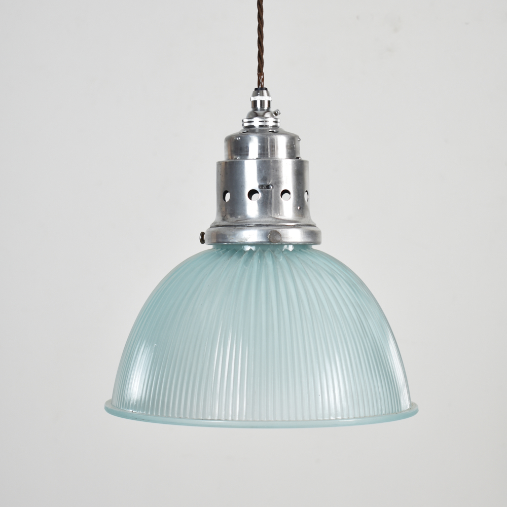 Antique Holophane Pendant Light - Blue Tint