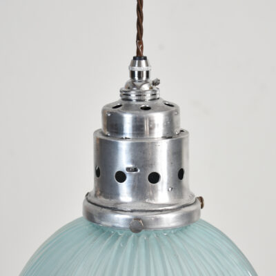 Antique Holophane Pendant Light - Blue Tint