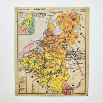 French Vintage Wall Map Hatier 59 - Belgium/Holland