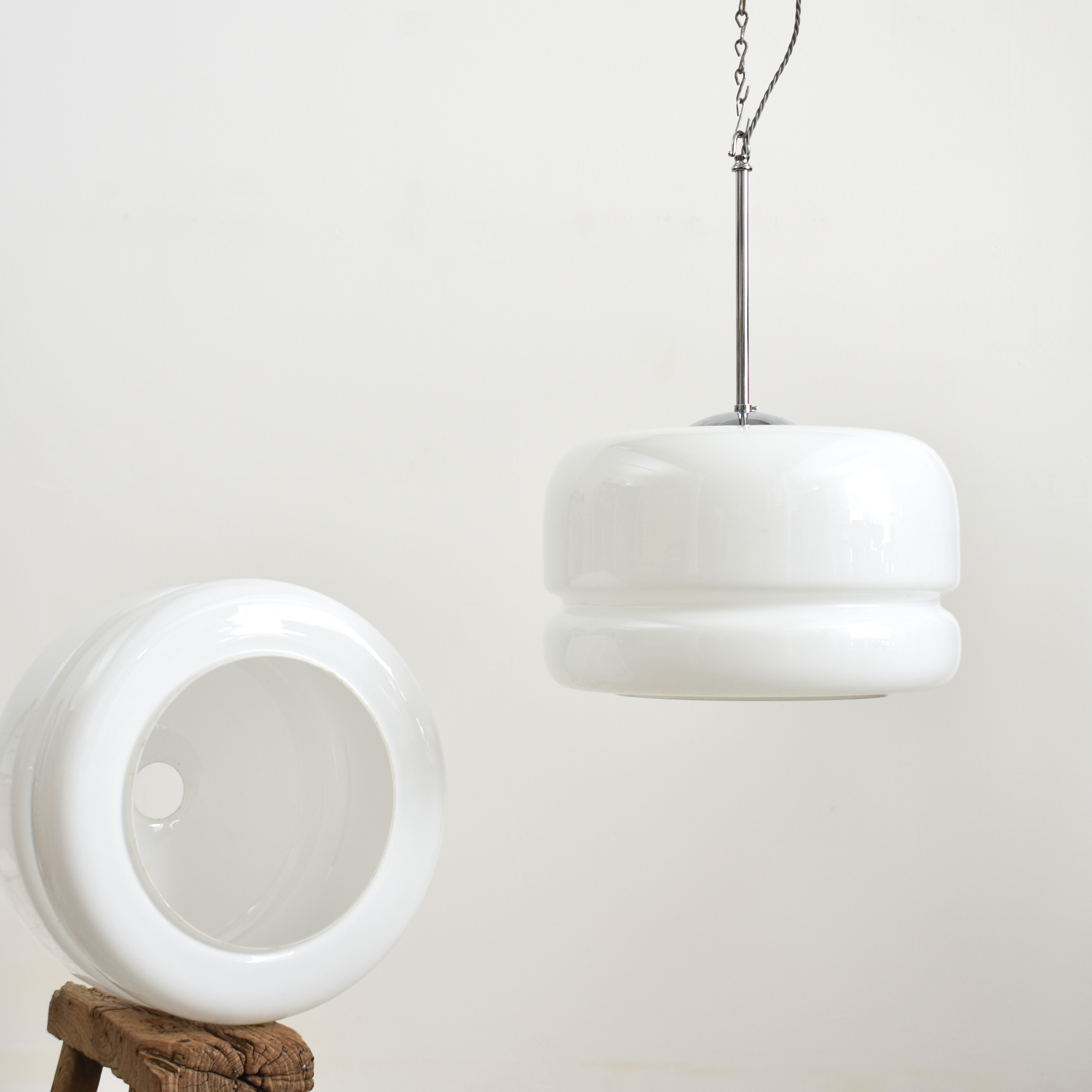 Large Antique Opaline Pendant Light
