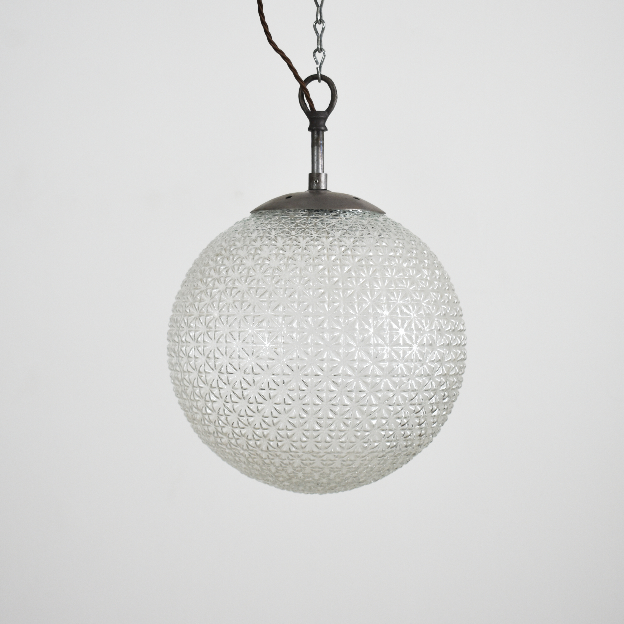 Large Antique Glass Pendant Globe Light - A