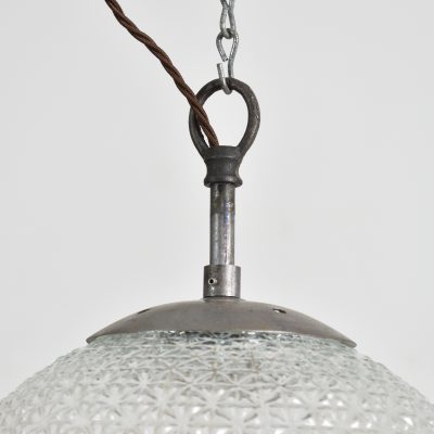 Large Antique Glass Pendant Globe Light - A