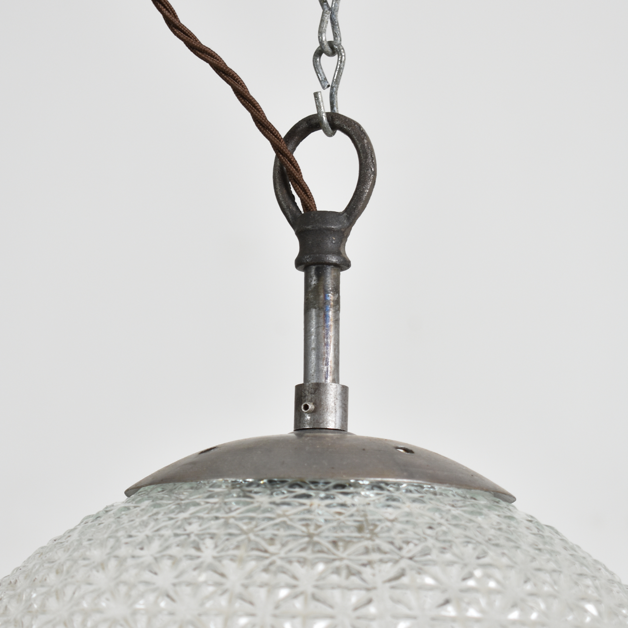 Large Antique Glass Pendant Globe Light - A