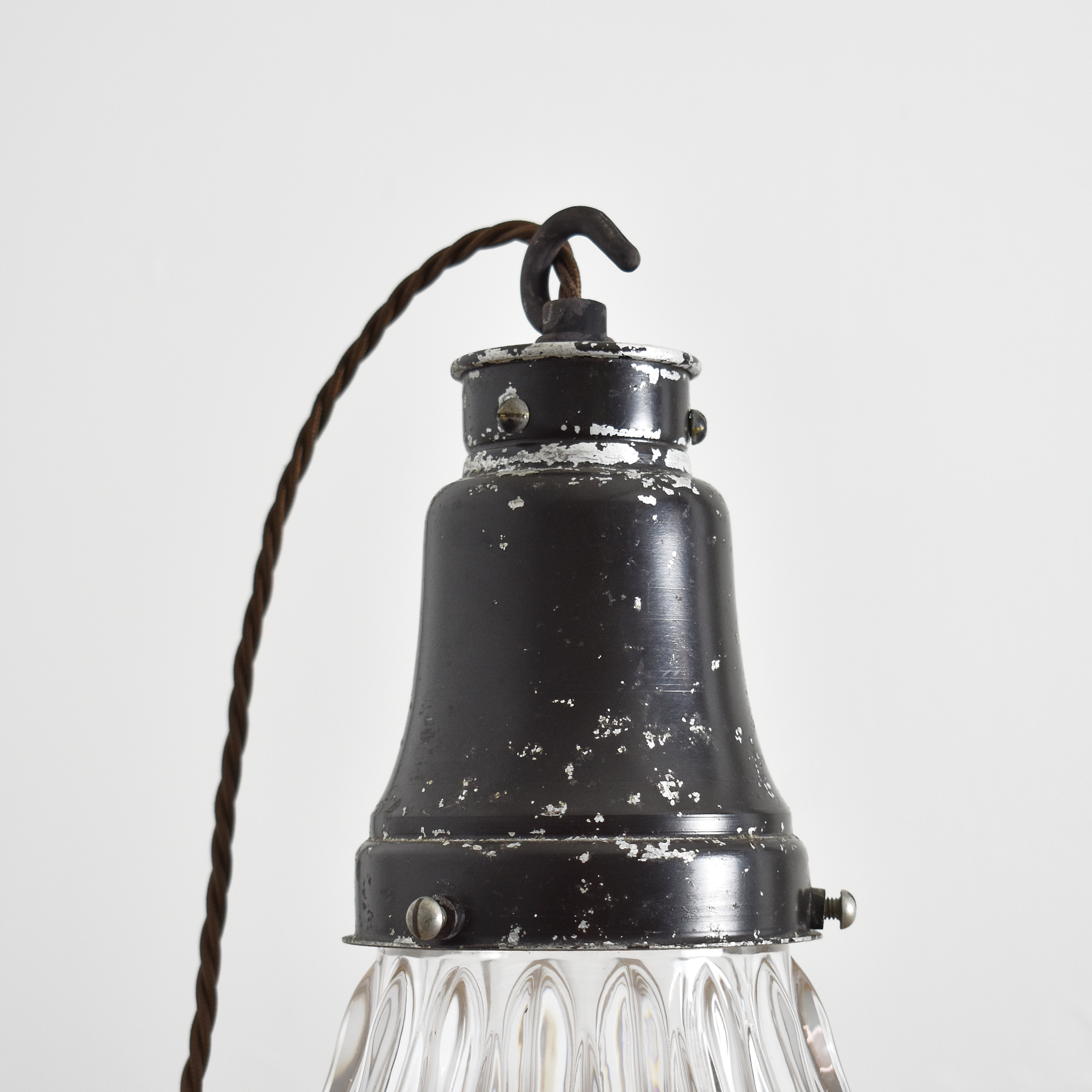 Antique Reclaimed Holophane Glass Pendant Light – K