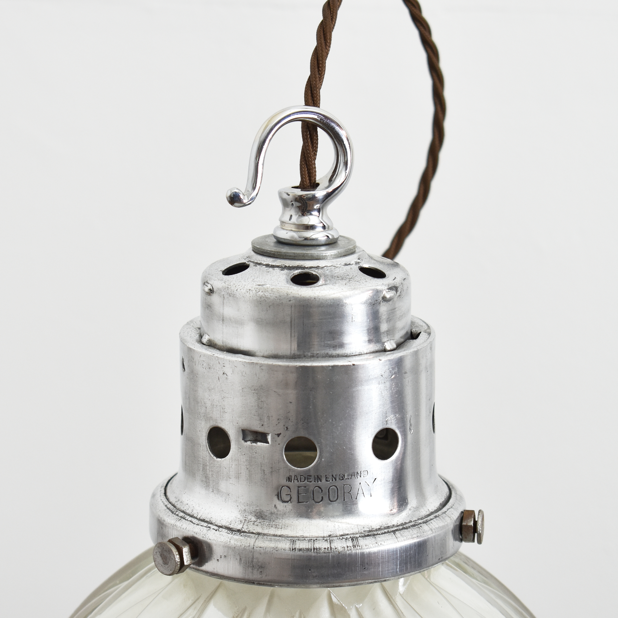 Antique Reclaimed Holophane Glass Pendant Light – M