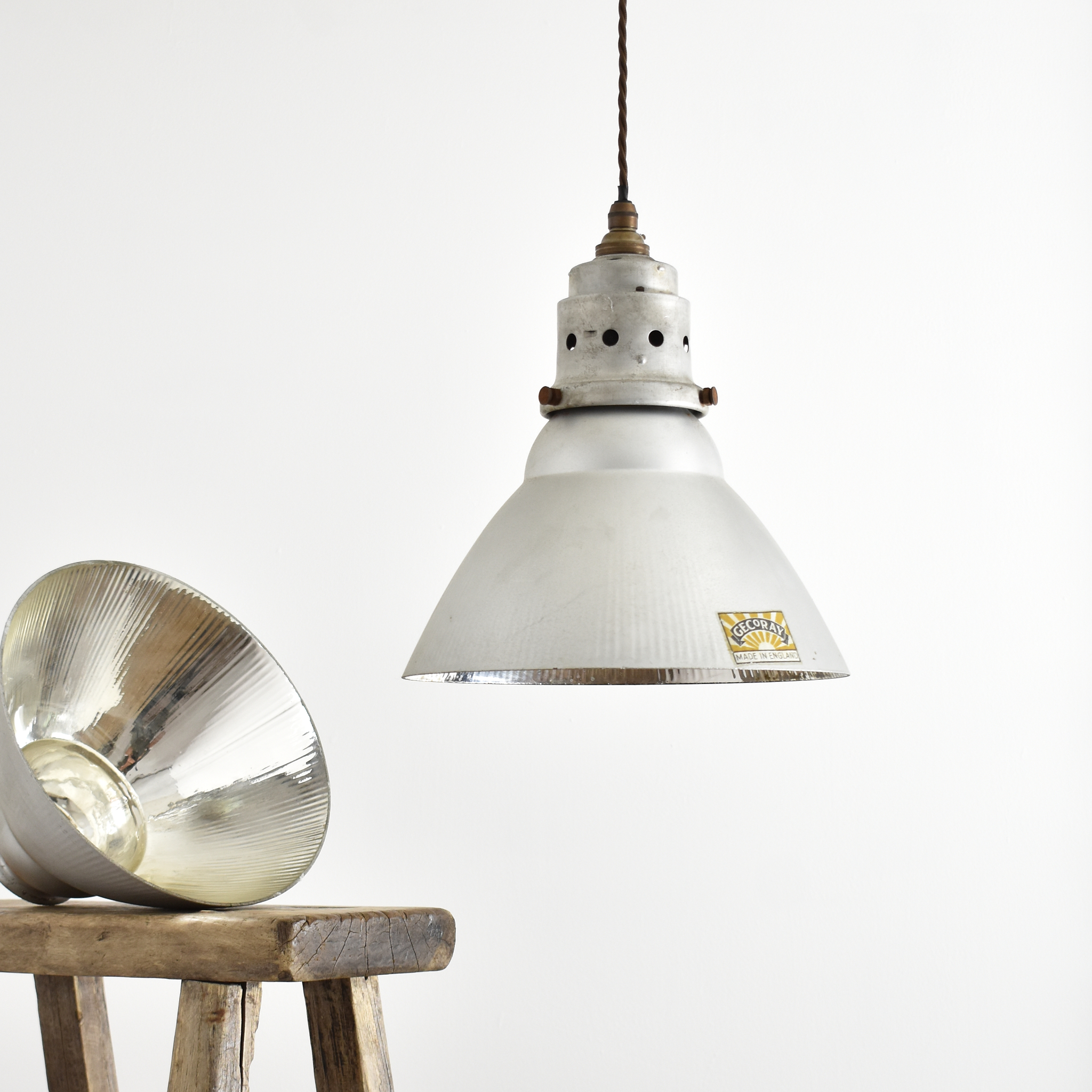 Antique GEC GECoRay Mirrored Mercury Glass Pendant Light - C