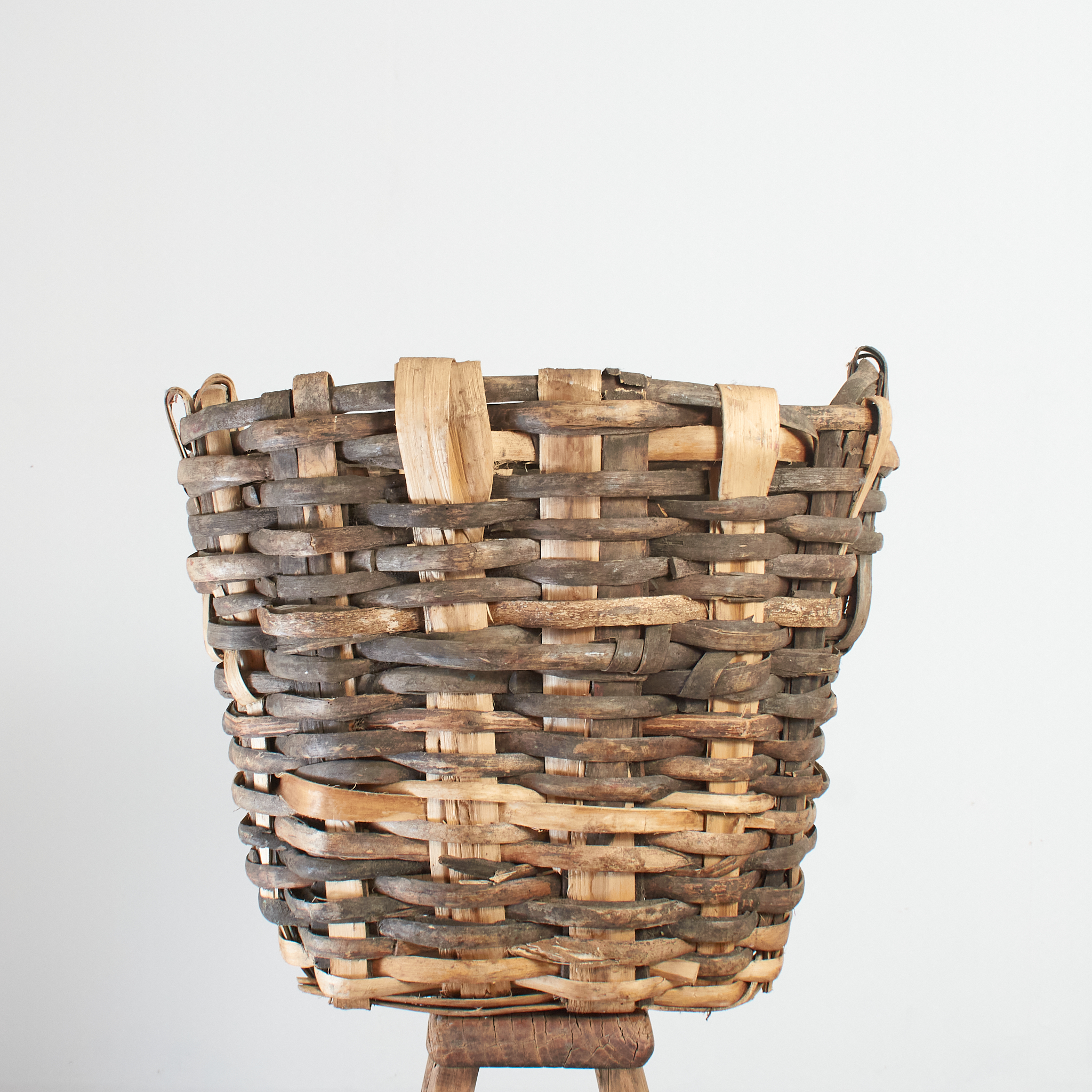 Vintage Portuguese Grape Harvest Log Basket - Large