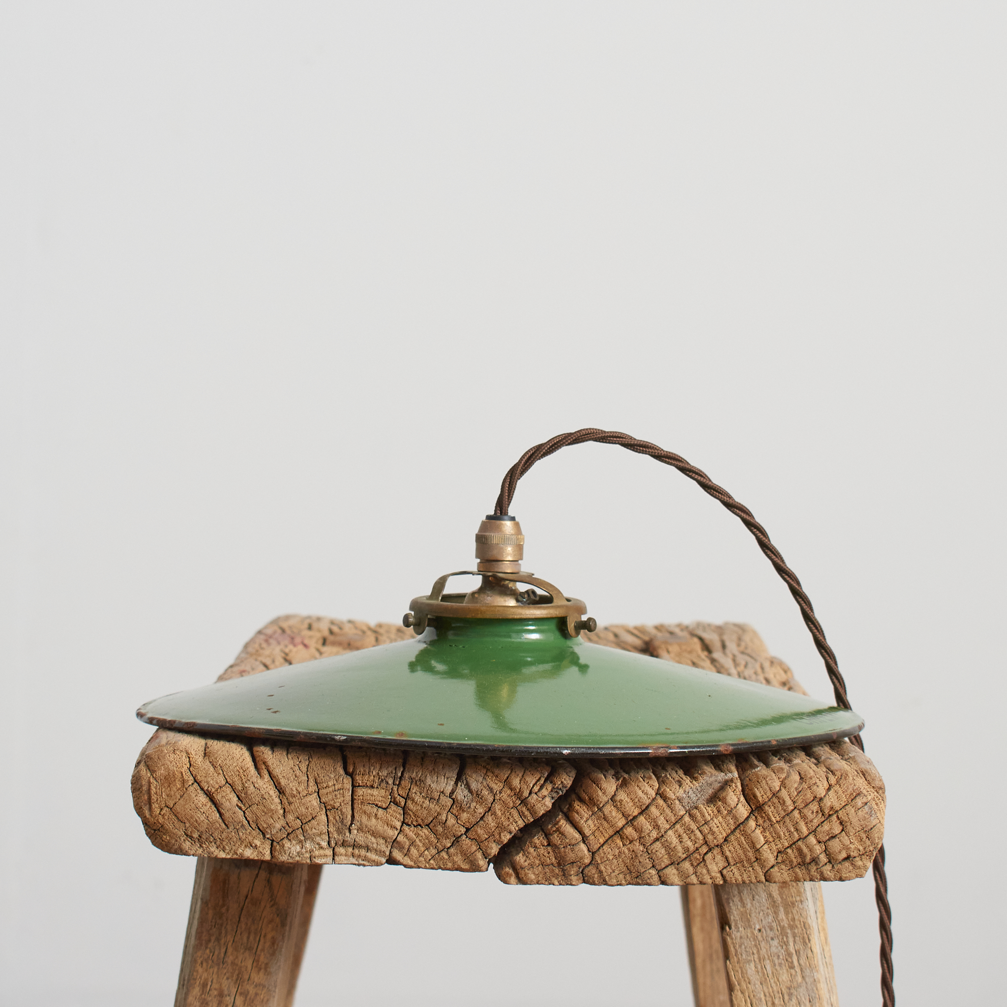 Antique French Coolie Enamel Pendant Light - Green