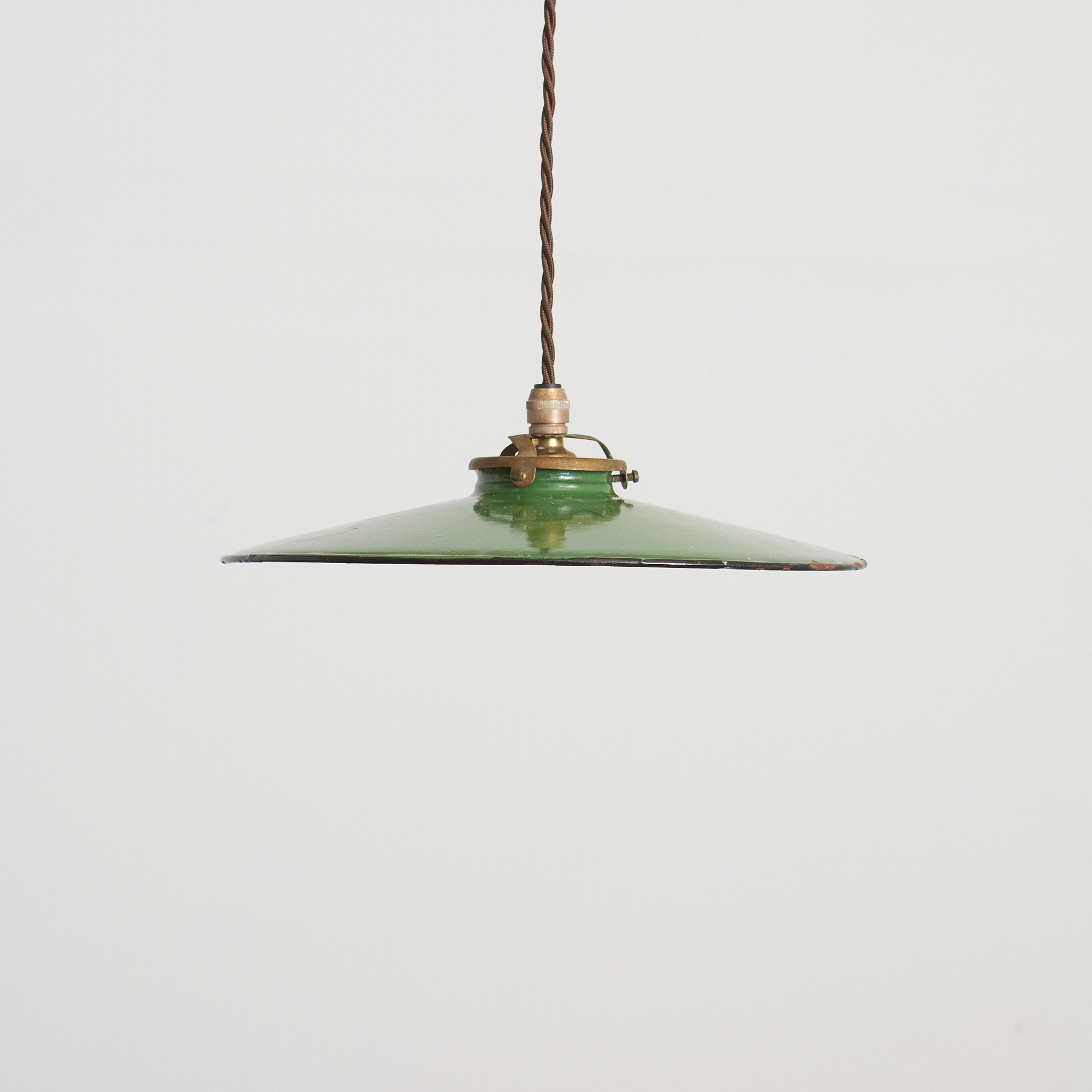 Antique French Coolie Enamel Pendant Light - Green