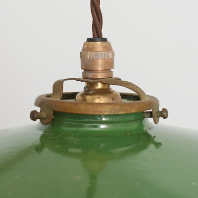 Antique French Coolie Enamel Pendant Light - Green