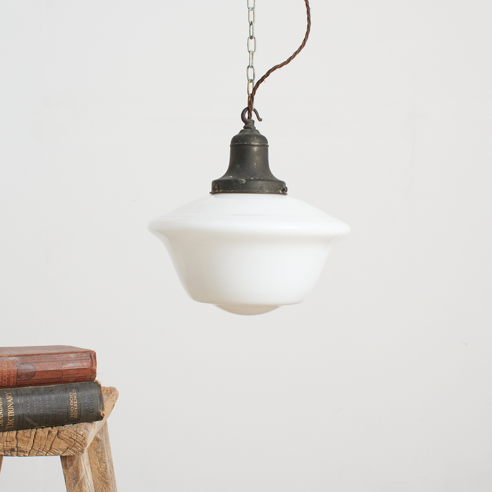 Antique Church Opaline Glass Pendant Light - AJAntique Church Opaline Glass Pendant Light - AJ