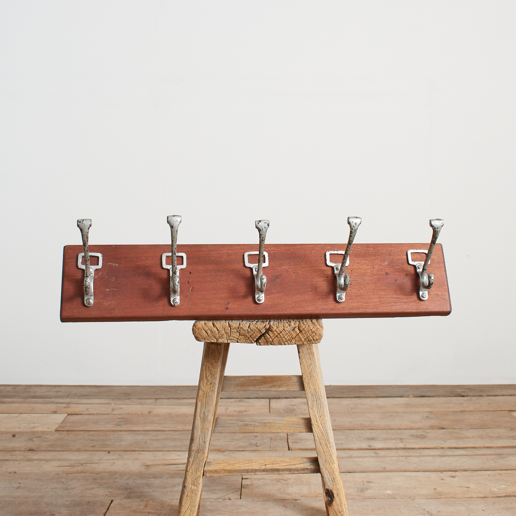 Antique School Hallway Coat Hook Rack - A