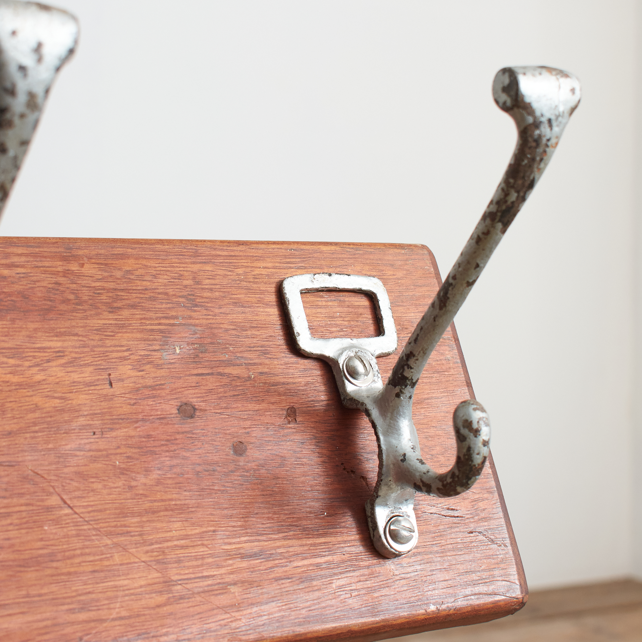Antique School Hallway Coat Hook Rack - A