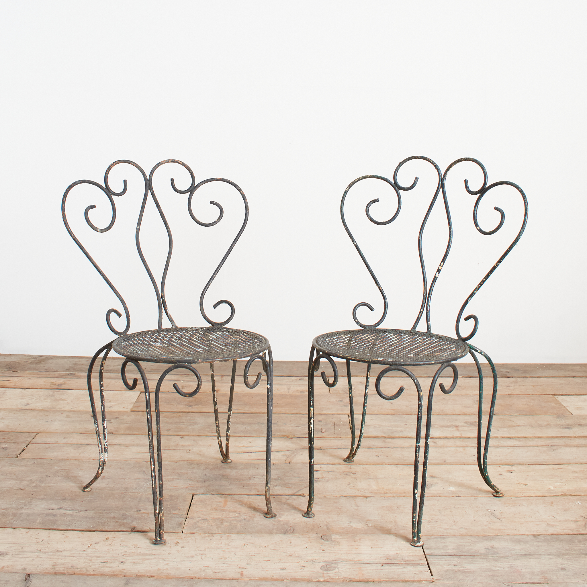 Pair of Antique Iron French Decorative Garden Chairs - B