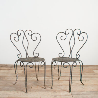 Pair of Antique Iron French Decorative Garden Chairs - B