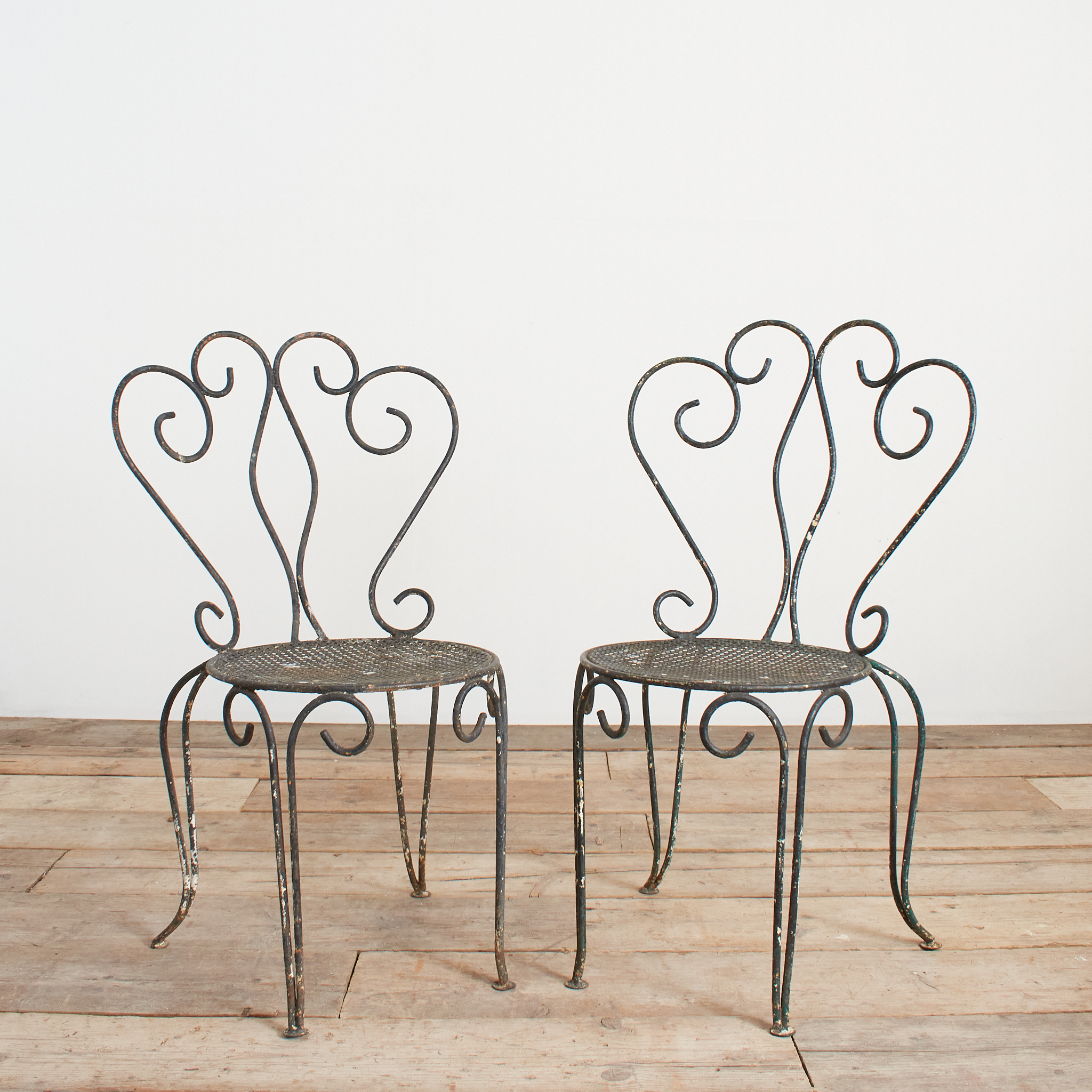 Pair of Antique Iron French Decorative Garden Chairs - B