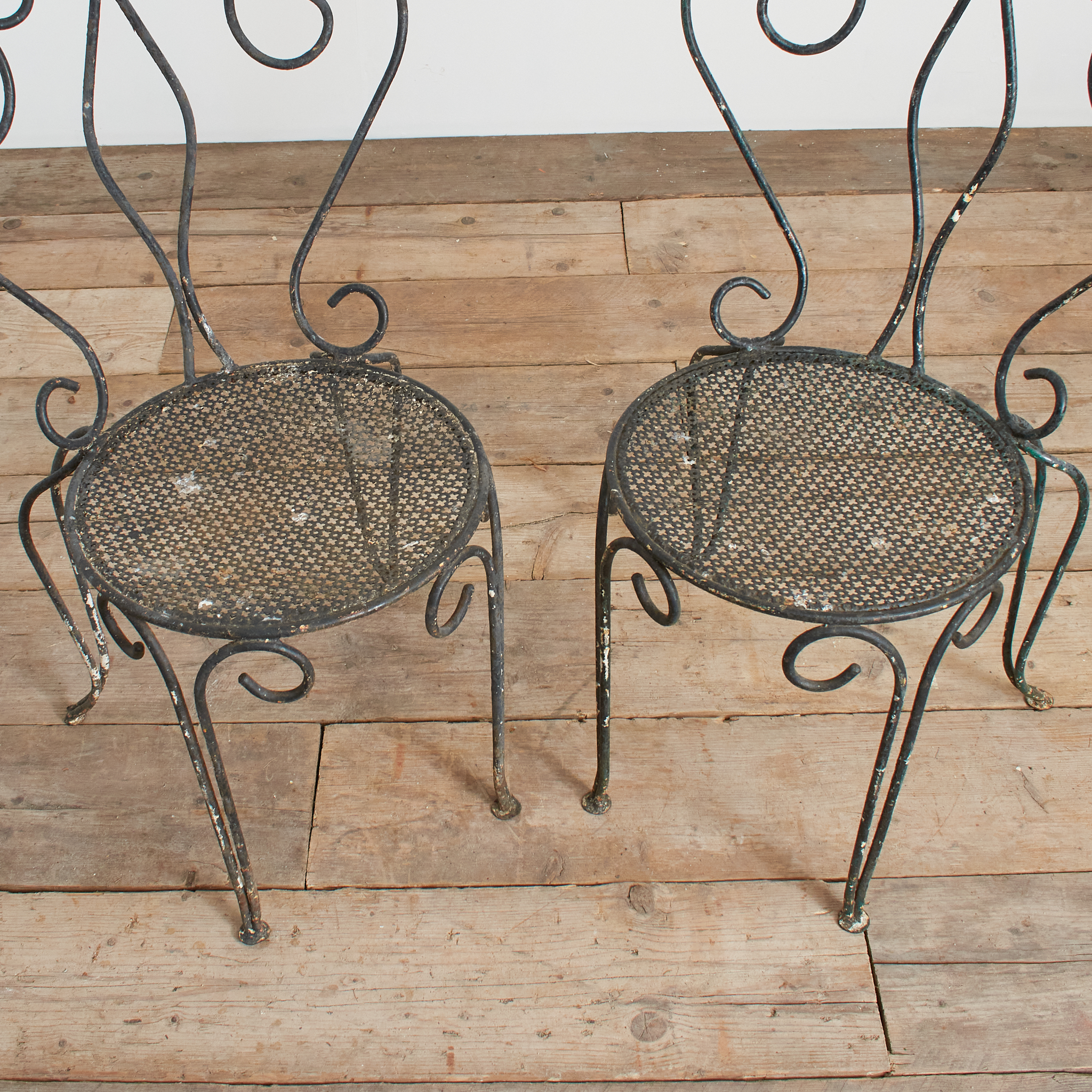 Pair of Antique Iron French Decorative Garden Chairs - B