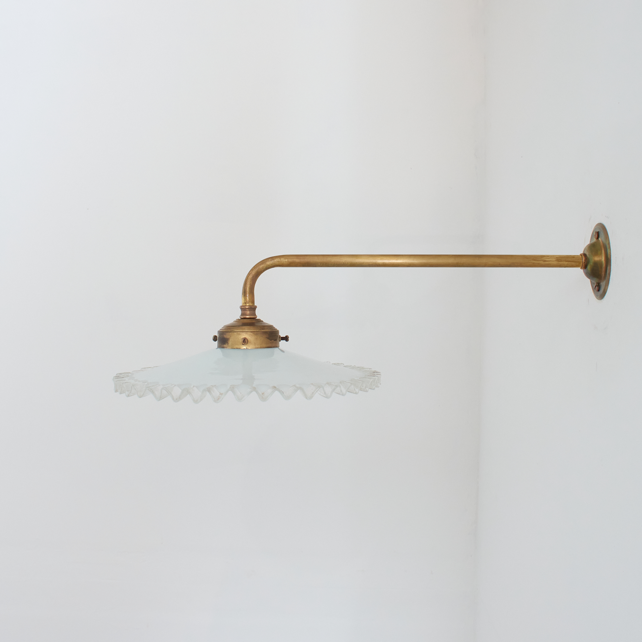 Antique French Coolie Milk Glass Kitchen Task Wall Light - Long Arm - Frilly