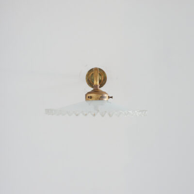 Antique French Coolie Milk Glass Kitchen Task Wall Light - Long Arm - Frilly