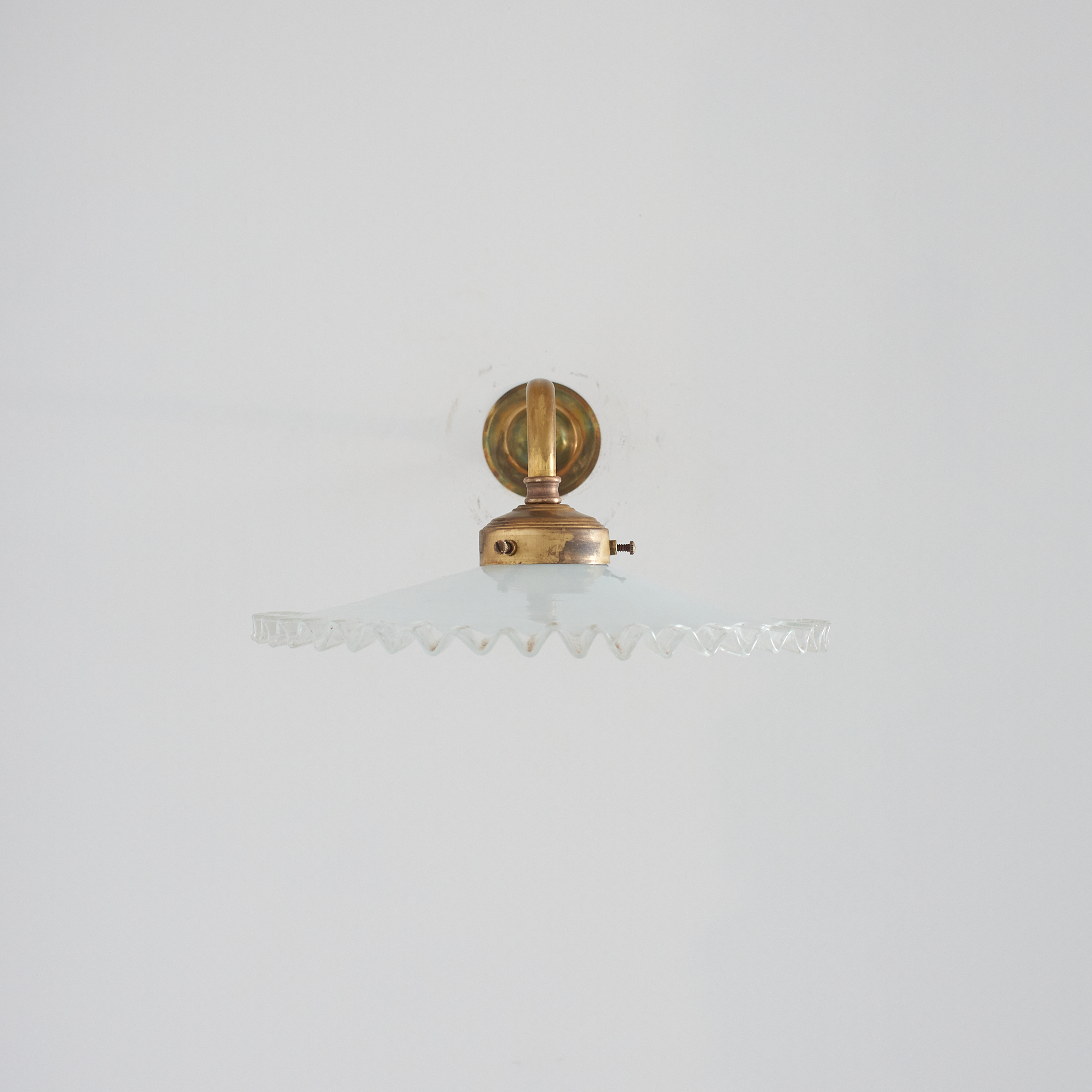 Antique French Coolie Milk Glass Kitchen Task Wall Light - Long Arm - Frilly