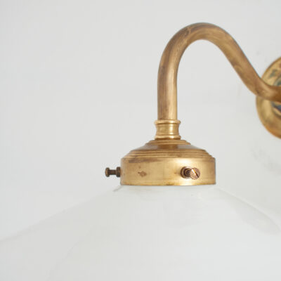 Antique French Coolie Milk Glass Kitchen Task Wall Light - Swan Neck - Frilly