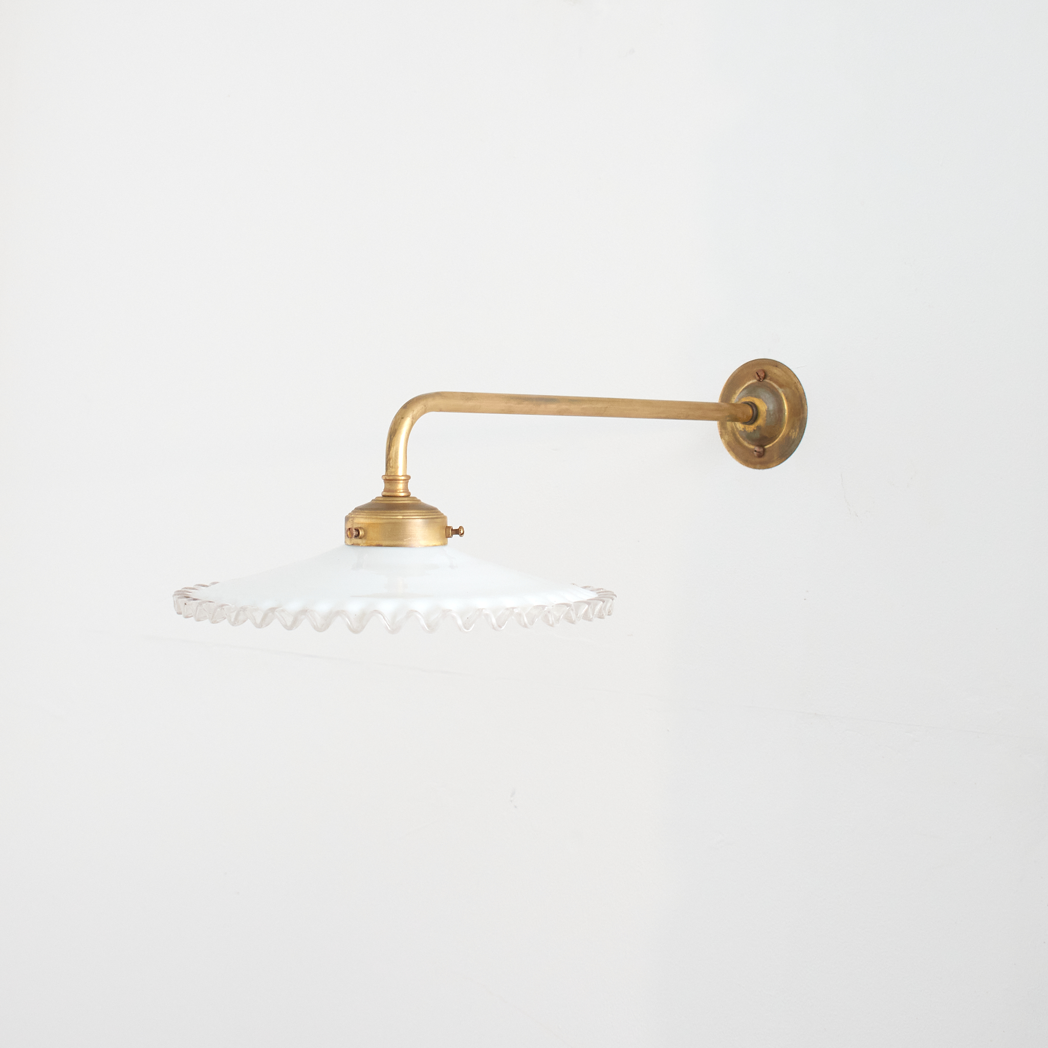 Antique French Coolie Milk Glass Kitchen Task Wall Light - Long Arm - Frilly