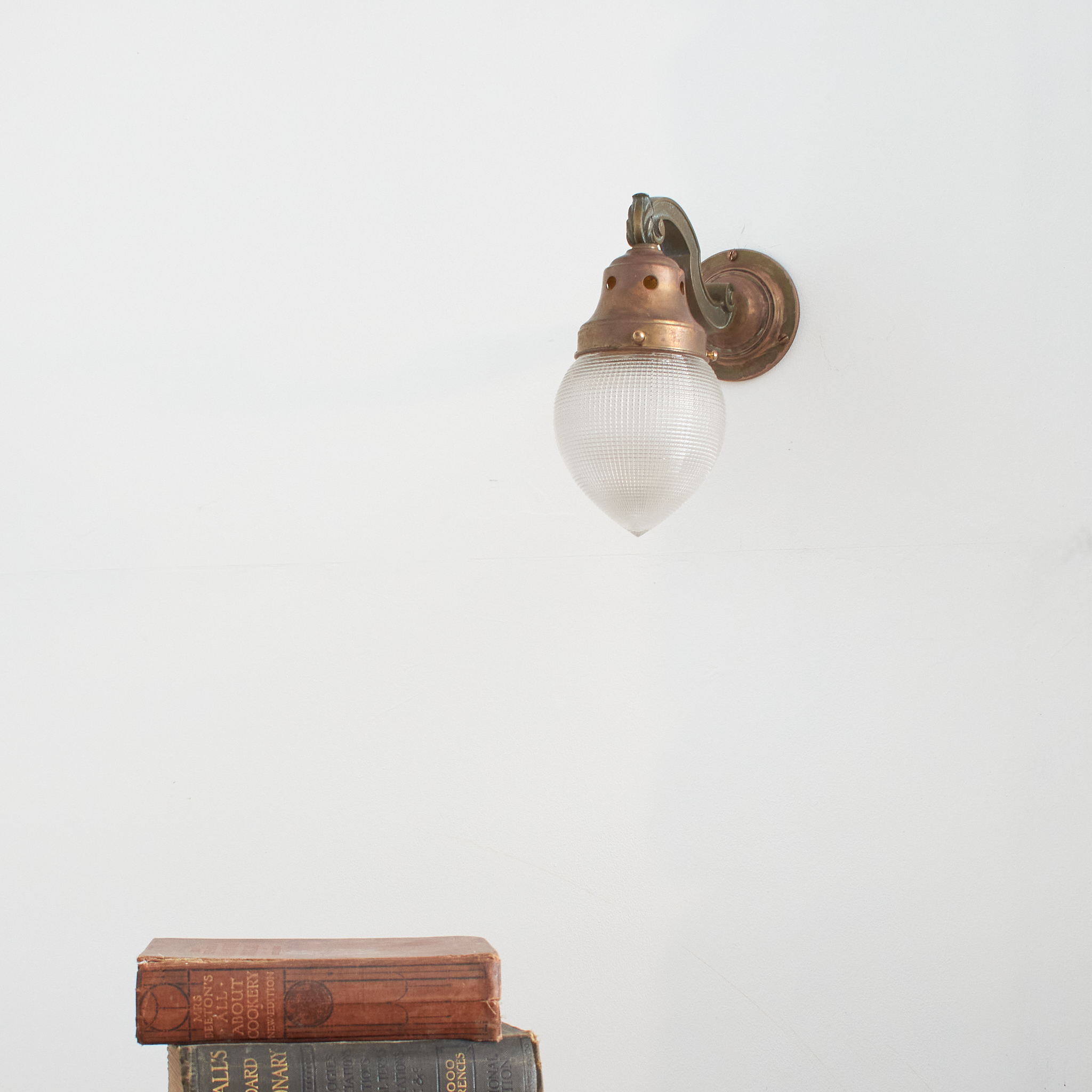 Antique Decorative Acorn Holophane Brass Wall Light - C