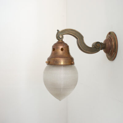 Antique Decorative Acorn Holophane Brass Wall Light - C