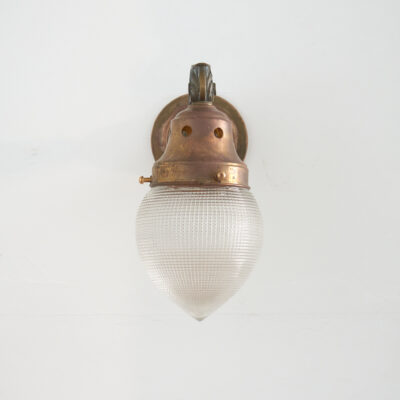Antique Decorative Acorn Holophane Brass Wall Light - C