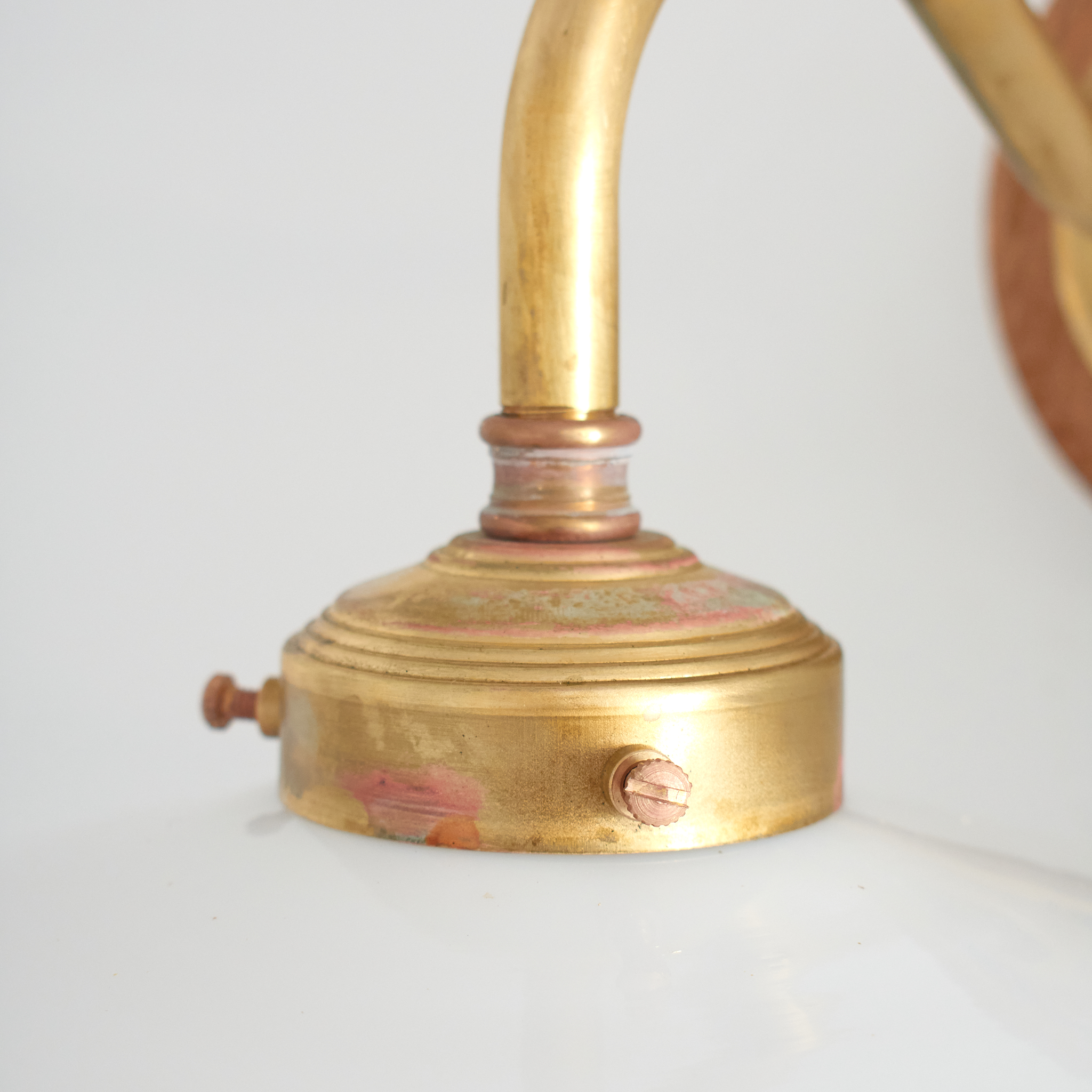 Antique French Coolie Milk Glass Kitchen Task Wall Light - Wall Plate - Swan Neck - Frilly