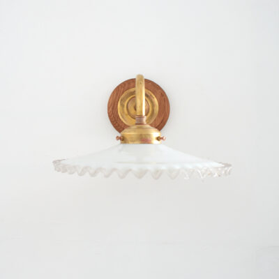 Antique French Coolie Milk Glass Kitchen Task Wall Light - Wall Plate - Swan Neck - Frilly