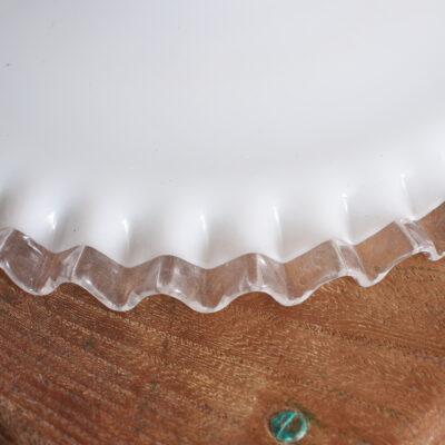 Antique French Coolie Milk Glass Kitchen Task Wall Light - Wall Plate - Swan Neck - Frilly