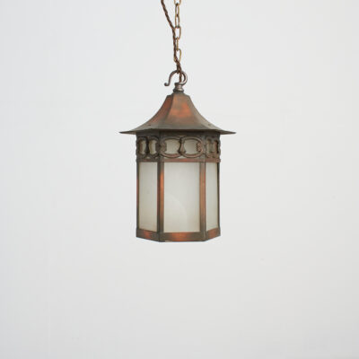 Antique Arts and Crafts Glass Hexagonal Lantern Pendant Light
