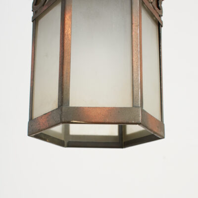Antique Arts and Crafts Glass Hexagonal Lantern Pendant Light