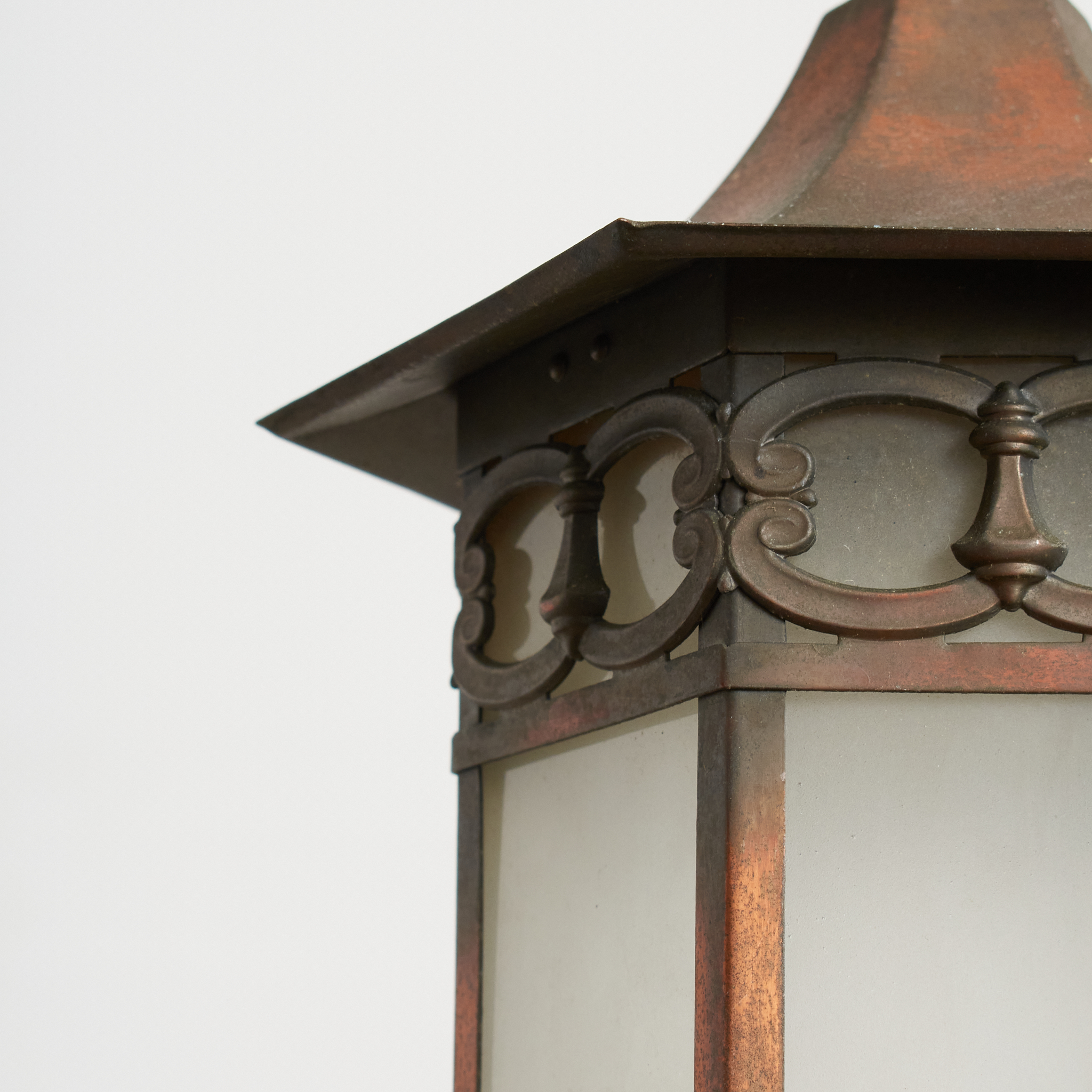 Antique Arts and Crafts Glass Hexagonal Lantern Pendant Light