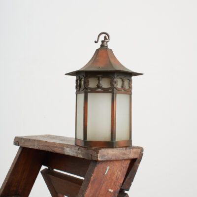 Antique Arts and Crafts Glass Hexagonal Lantern Pendant Light