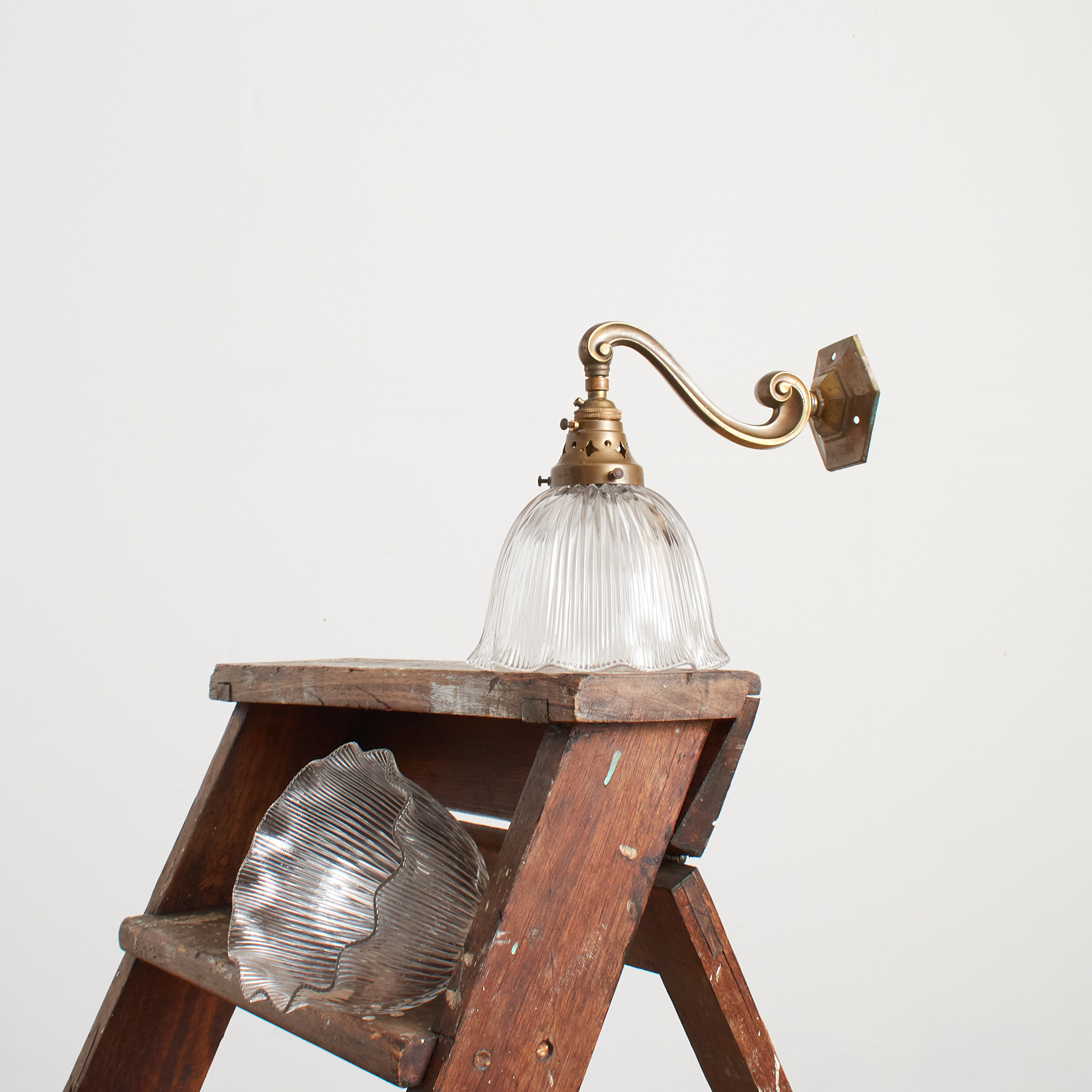 Pair of Antique Reclaimed Glass Holophane Wall Lights