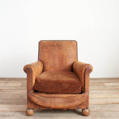 Antique French Leather Club Chair