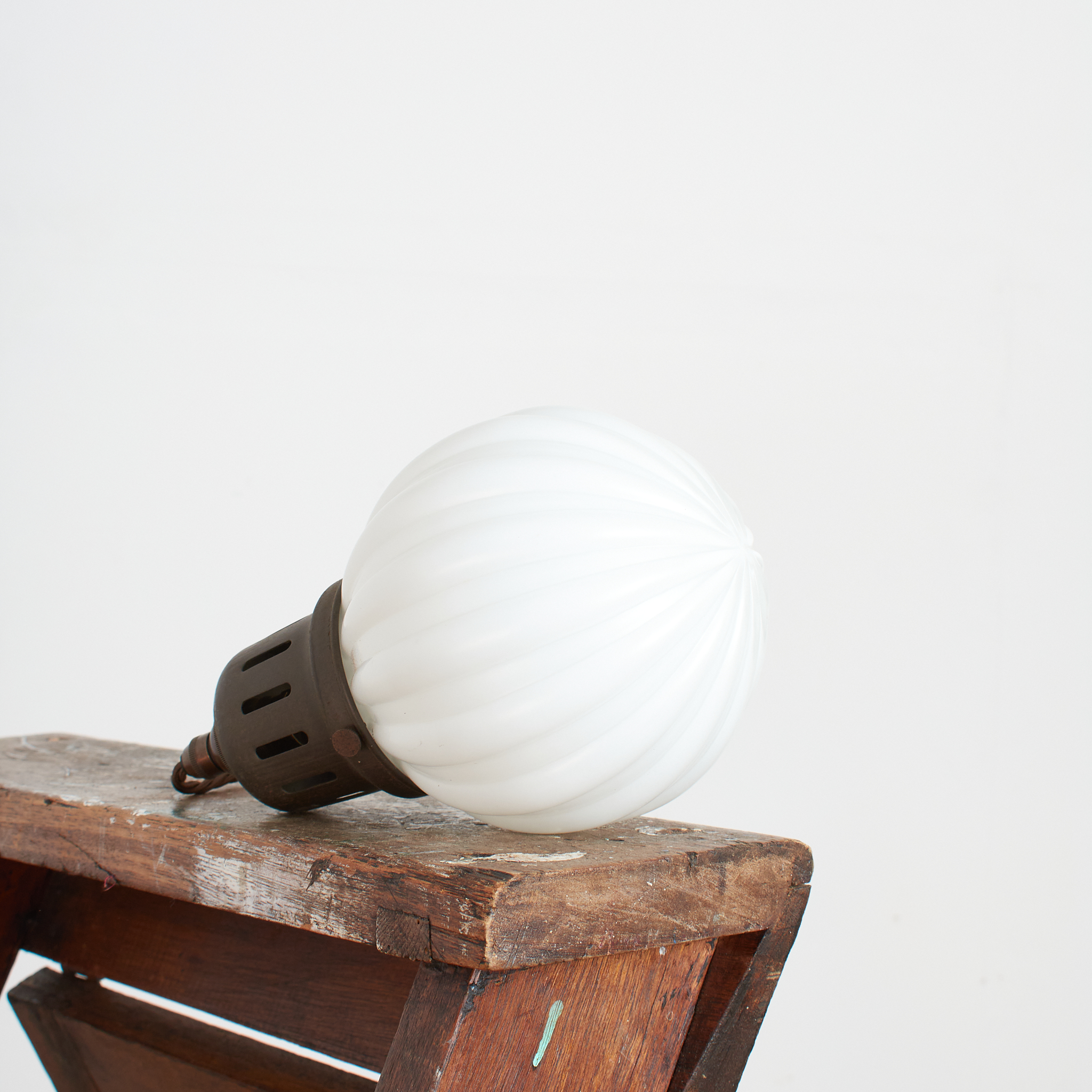 Antique Church Opaline Milk Glass Globe Pendant Light - B