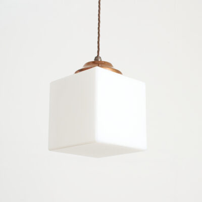 Antique Art Deco Opaline Cube Pendant Light