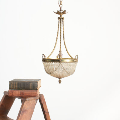 Antique French Crystal Beaded Basket Chandelier