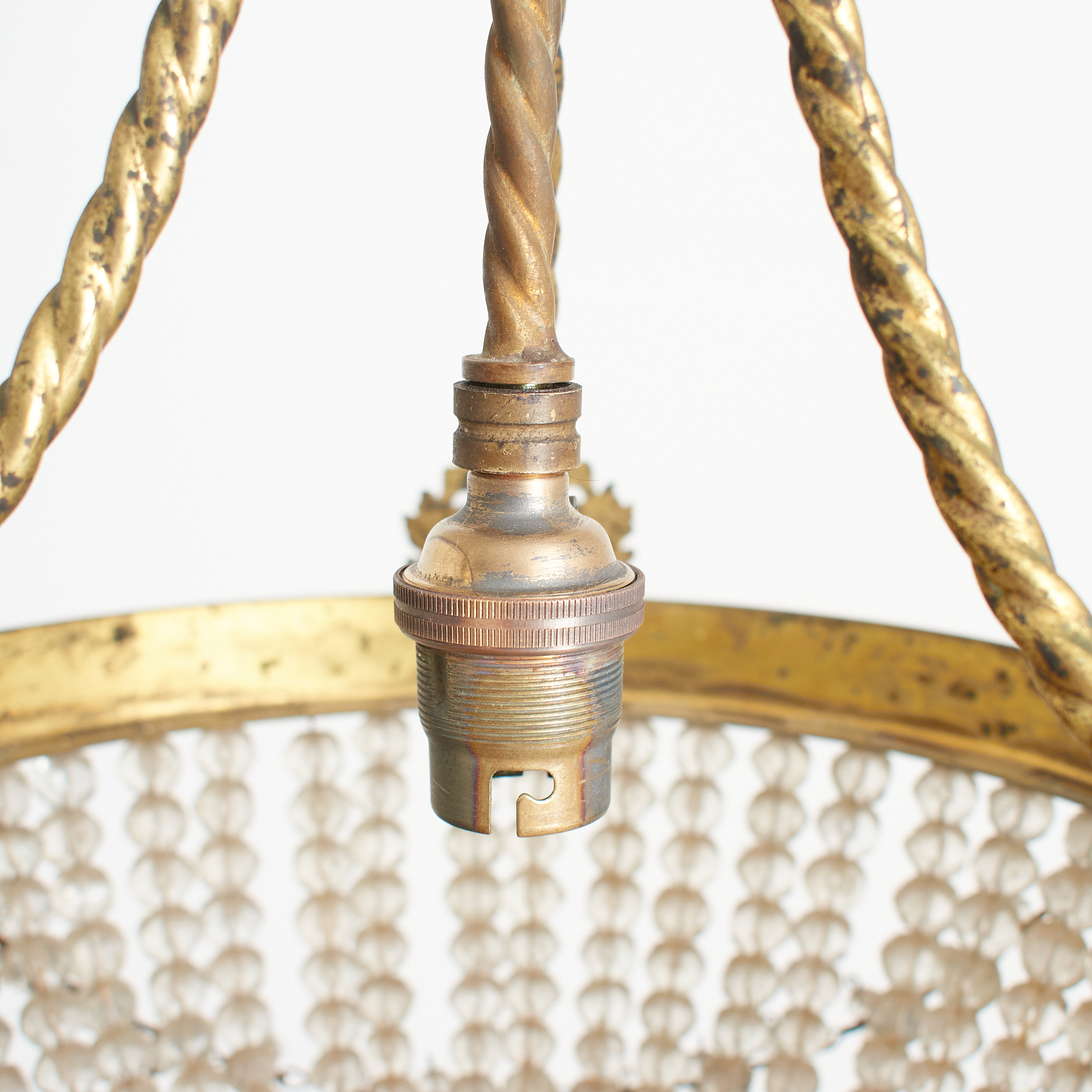 Antique French Crystal Beaded Basket Chandelier