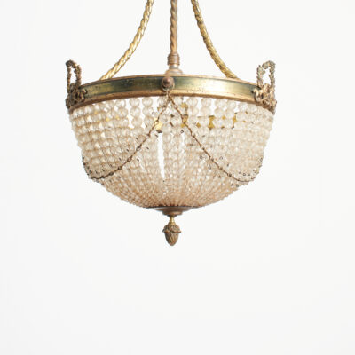 Antique French Crystal Beaded Basket Chandelier