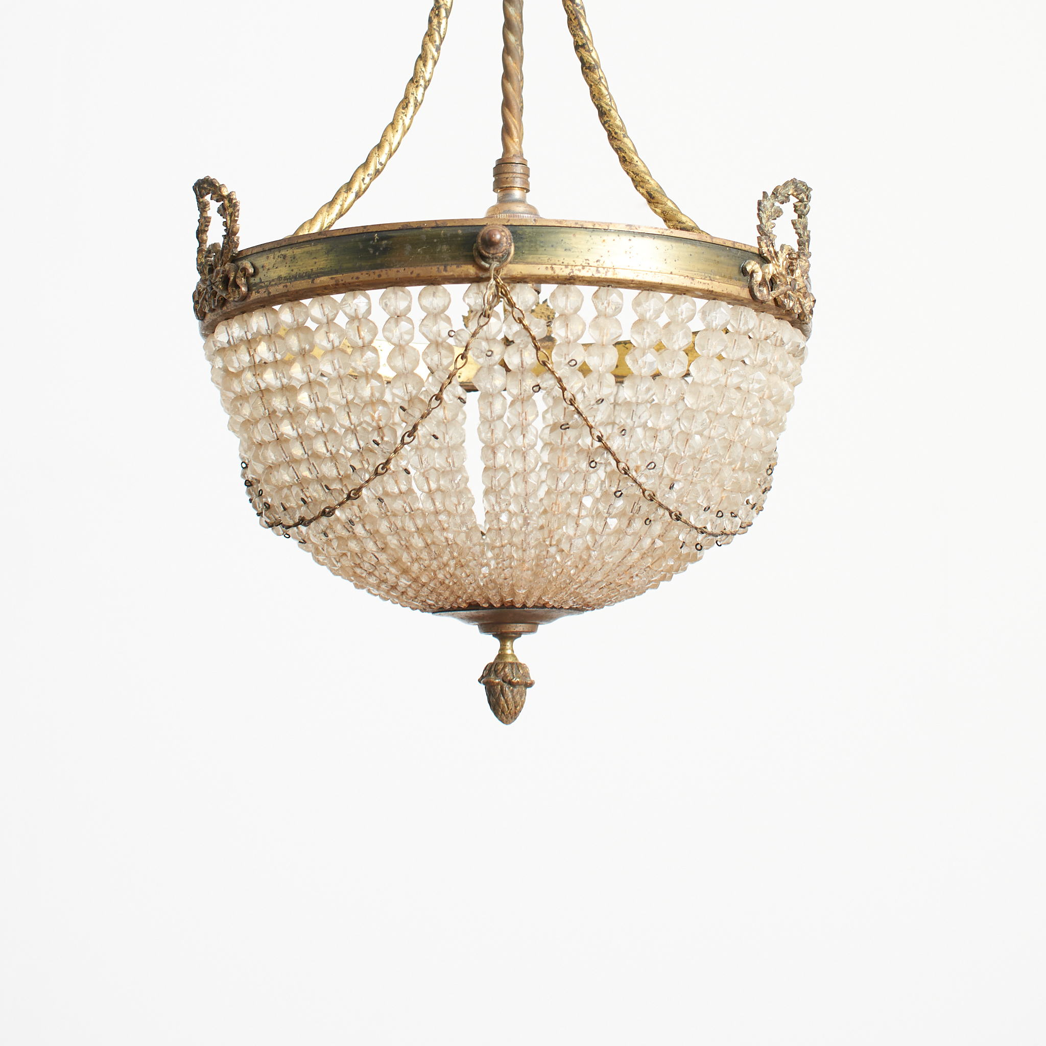 Antique French Crystal Beaded Basket Chandelier