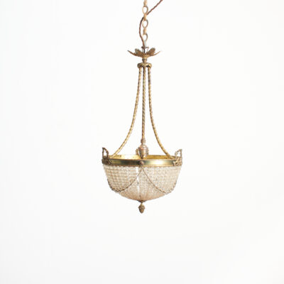Antique French Crystal Beaded Basket Chandelier