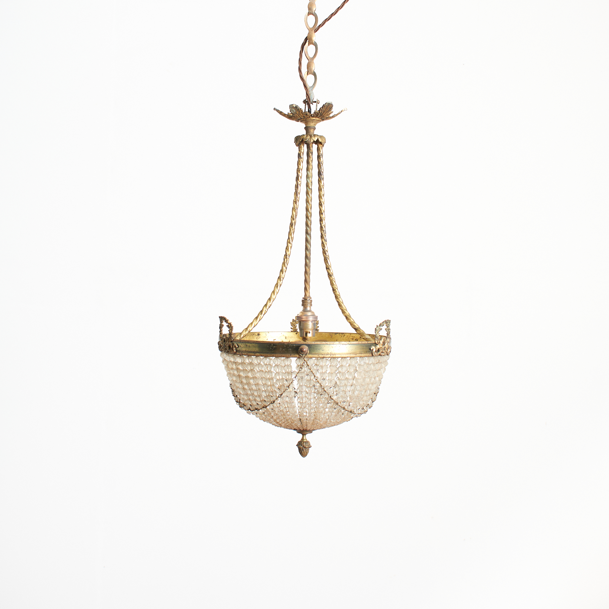 Antique French Crystal Beaded Basket Chandelier