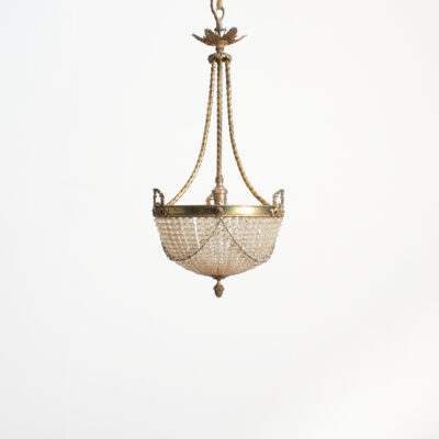 Antique French Crystal Beaded Basket Chandelier